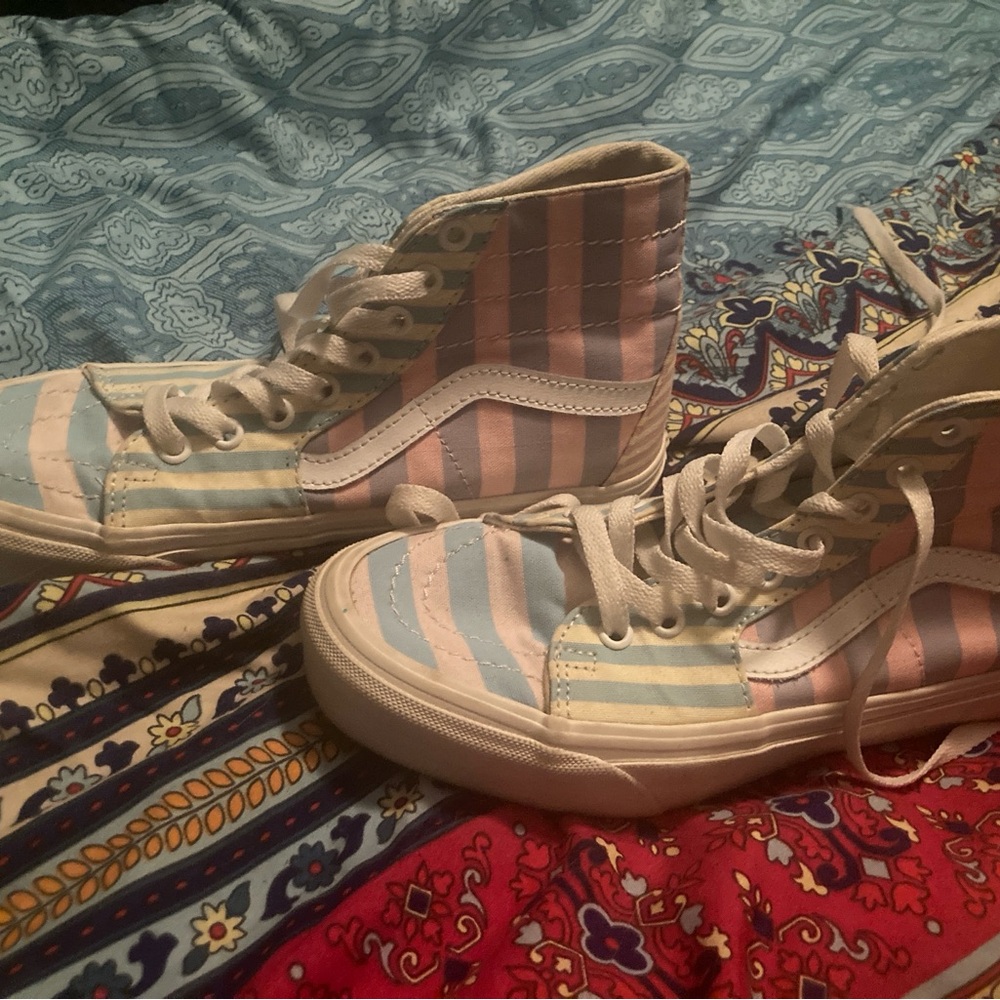 Vans Pink and Blue High-Top Sneakers